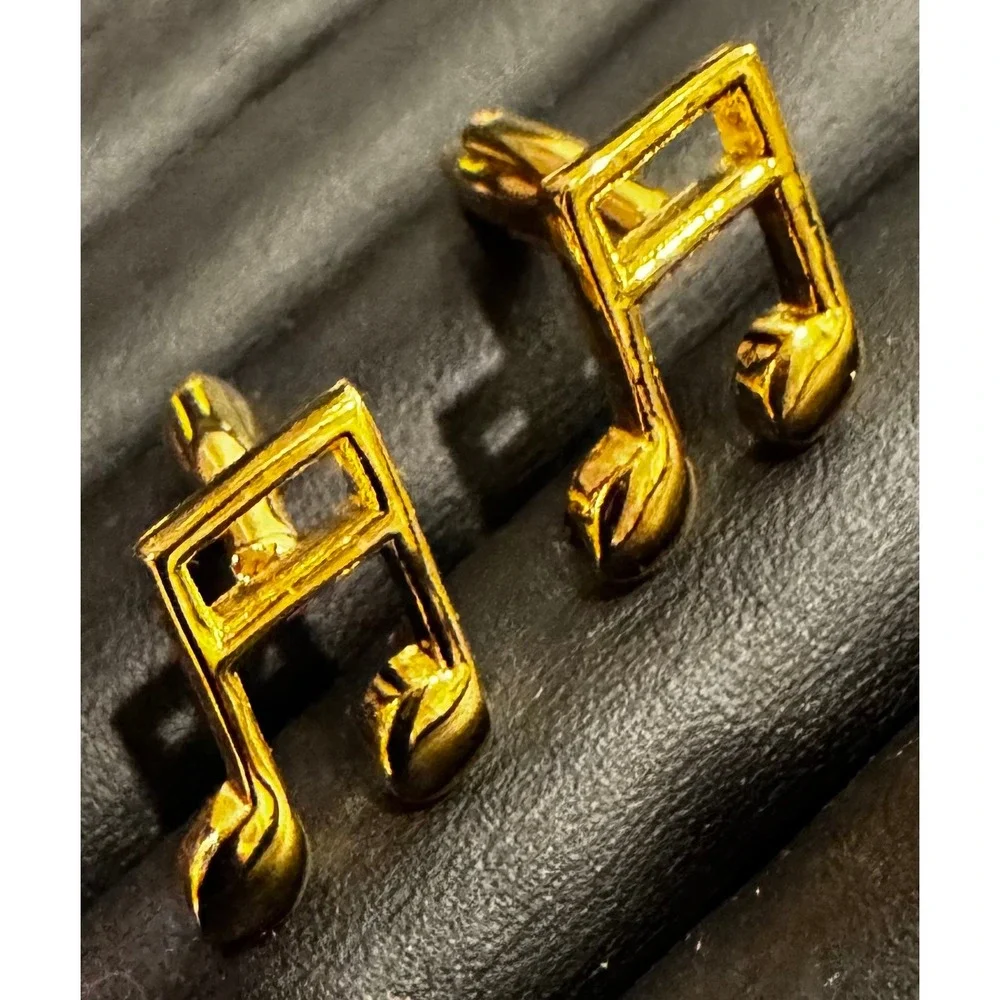 Vintage Gold Tone Cufflinks Musical Eighth Note Music Song Band Jazz Tux Classic